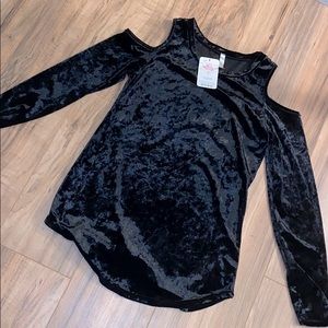 Black velvet cold shoulder top